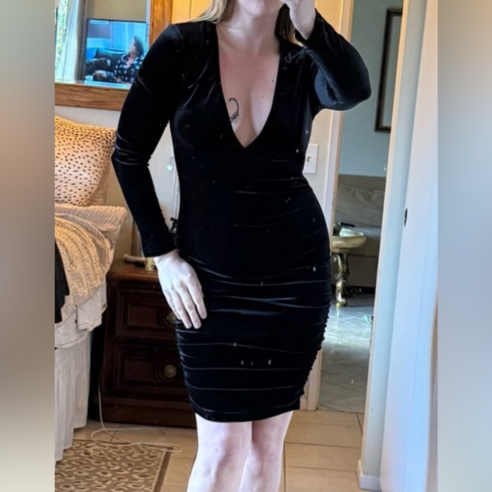 Vintage Velvet Black Dress with Rouching